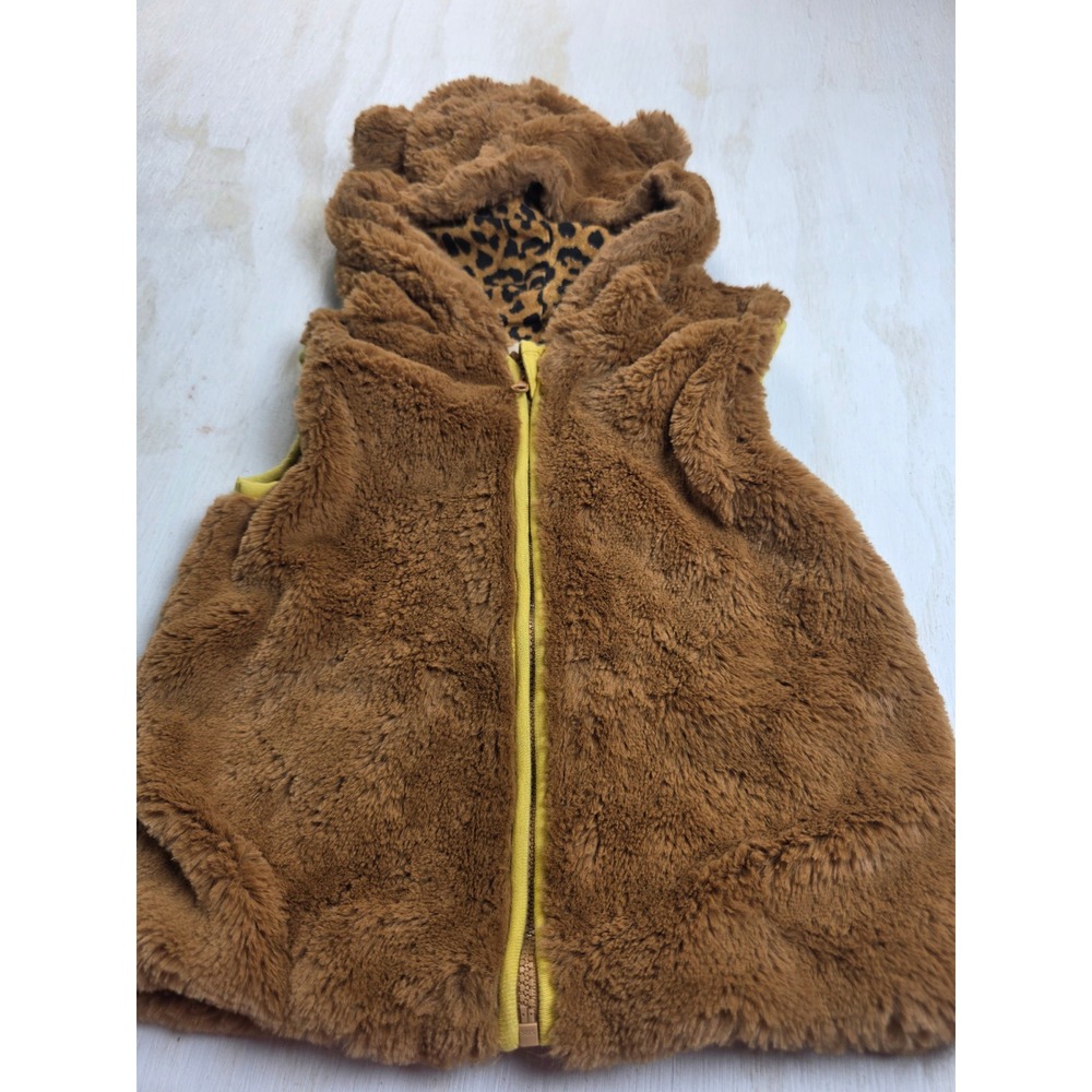 Lily & Dan Kids 3T Brown Faux Fur Hooded Vest Bear Ears Leopard Lining Boho